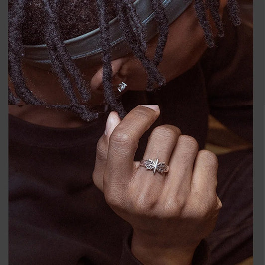 GOTHIC STAR CROSS VINTAGE SILVER RING