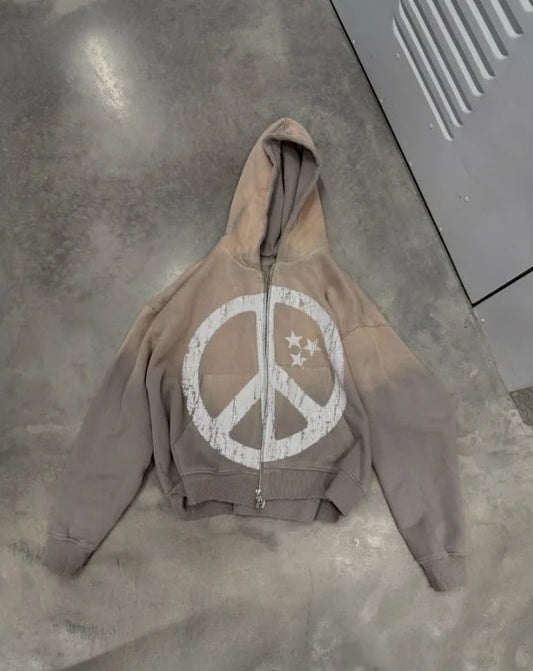 PEACE WORN ZIP-UP HOODIE