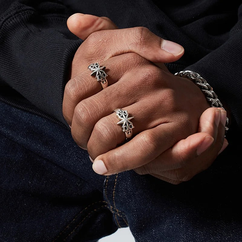 GOTHIC STAR CROSS VINTAGE SILVER RING