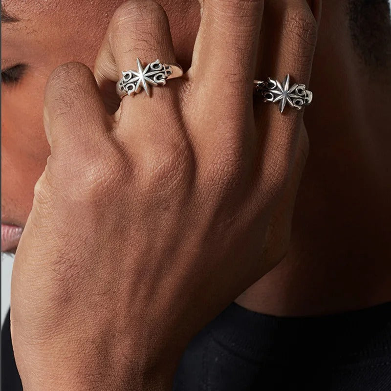 GOTHIC STAR CROSS VINTAGE SILVER RING