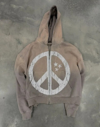 PEACE WORN ZIP-UP HOODIE