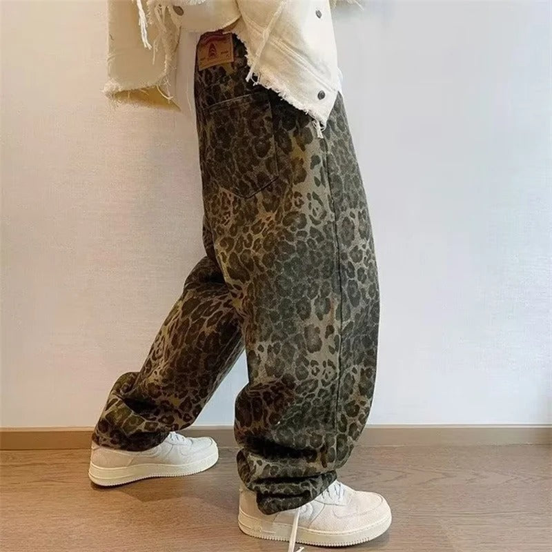 VINTAGE LEOPARD PRINT BAGGY JEANS